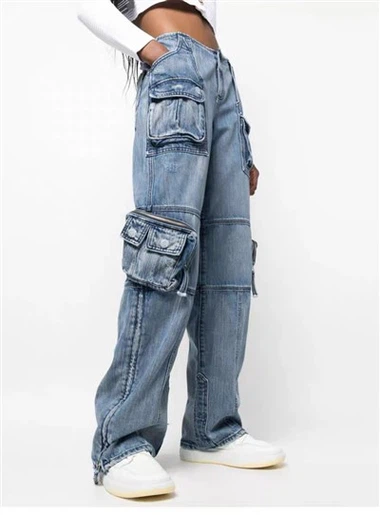 Свободный - подгонять мульти - карманные джинсовые повседневные штаны